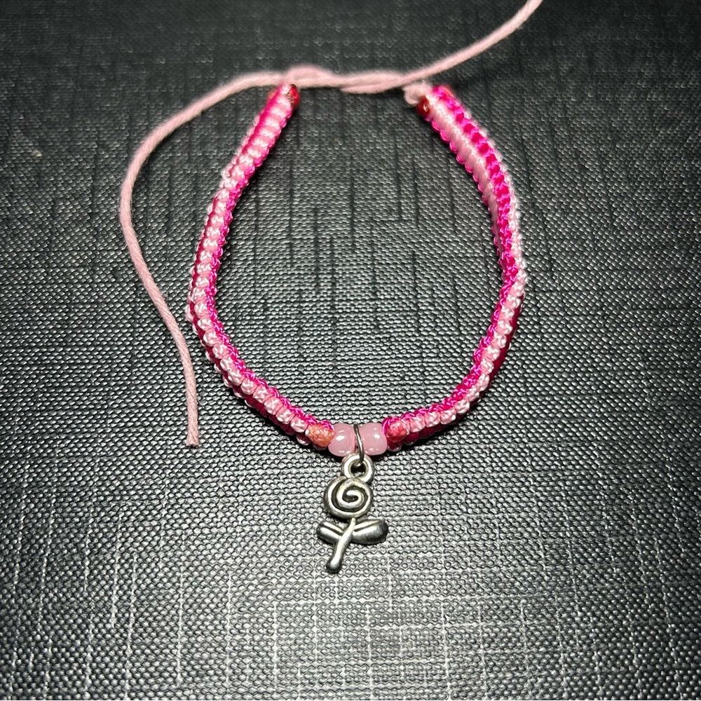 Pastel and Hot Pink Woven Bracelet with Rose Charm